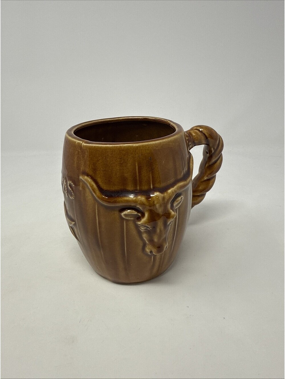 Large Vintage TEXAS brown mug rope handle design Star Oil Rig Star